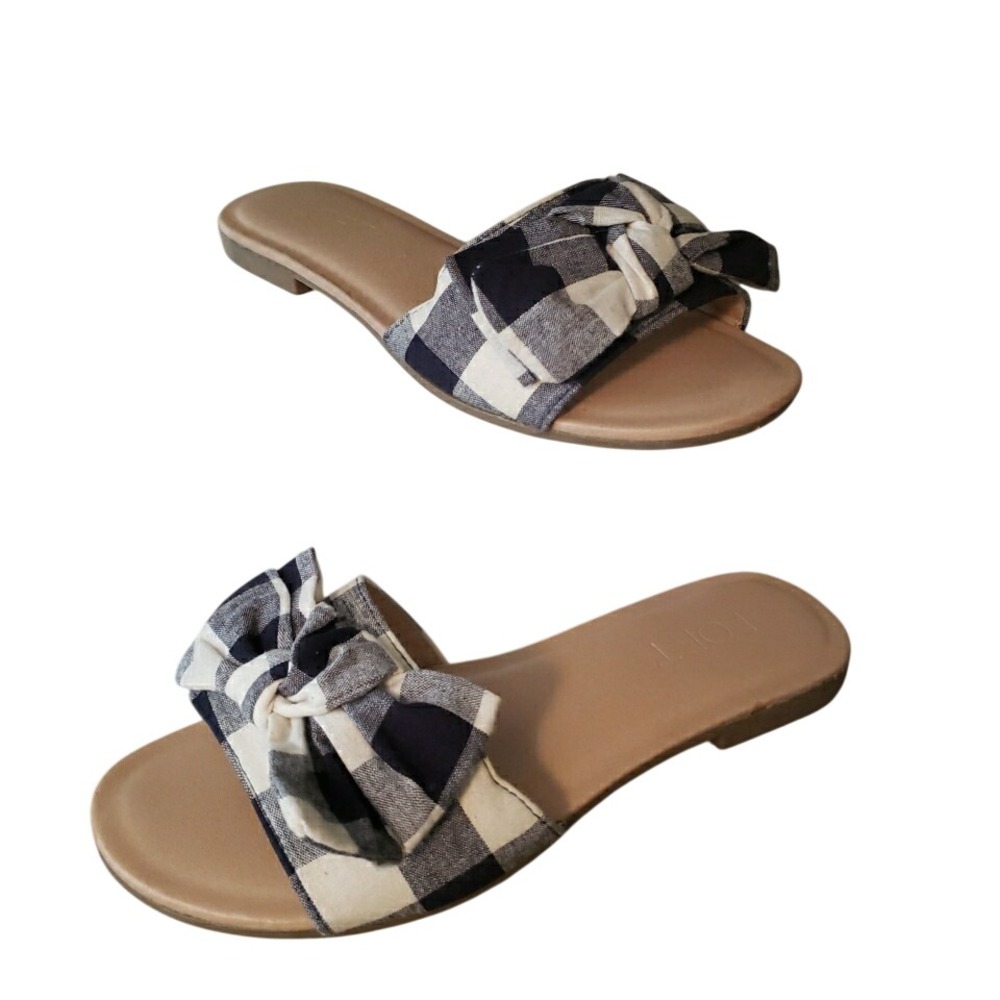 LOFT Black Plaid Slide Sandal 6.5